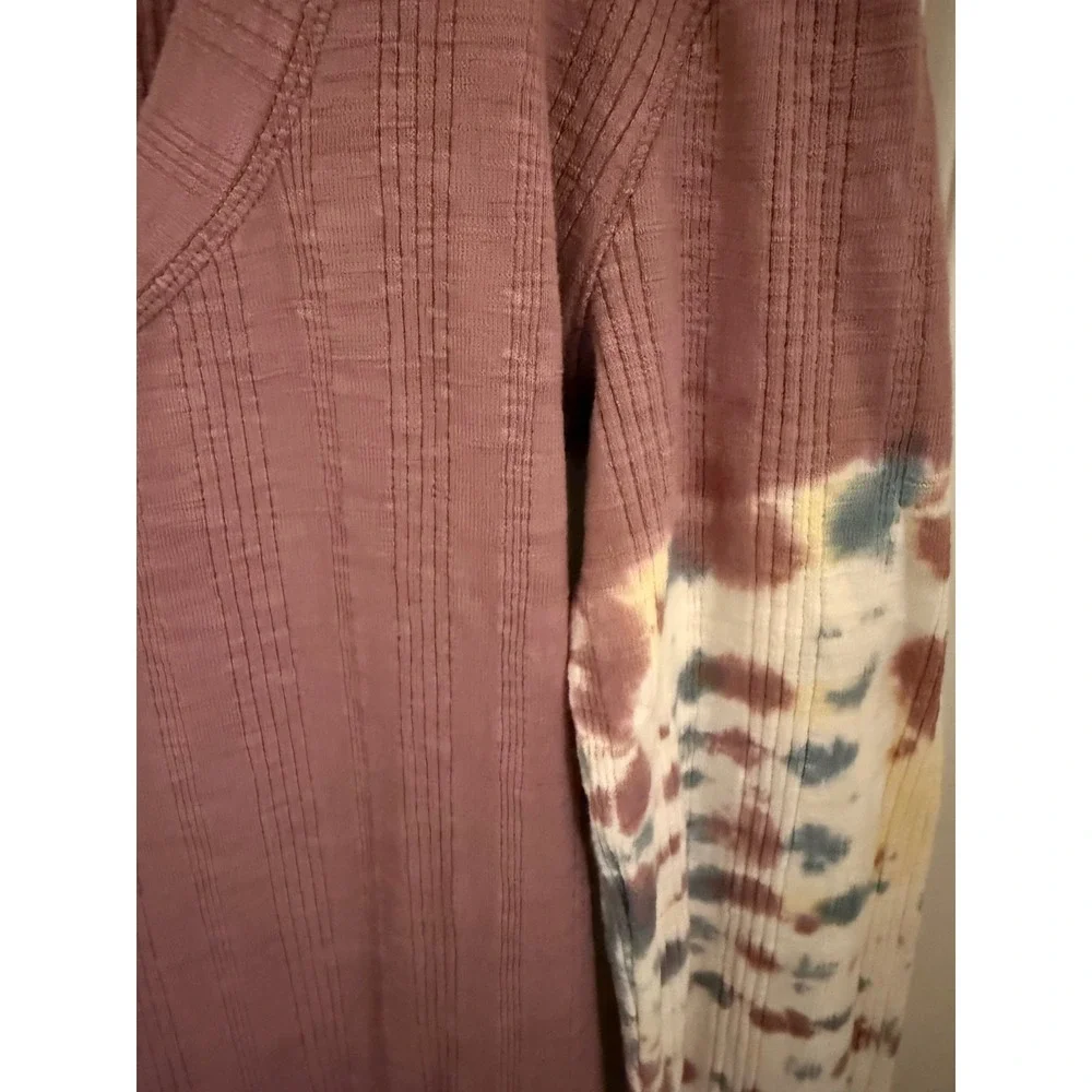 We The Free Free People Big Sur Mauve Ribbed Tie Dye Sleeve Scoop Neck Top XL
